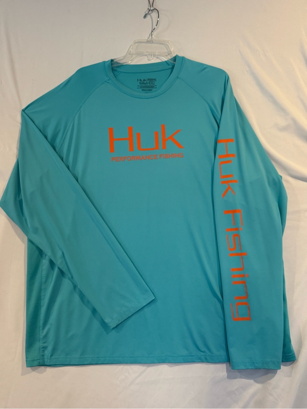 Huk Fishing Aqua Turquoise Teal light blue orange Graphic   Long sleeve Tee XXL - Picture 5 of 12